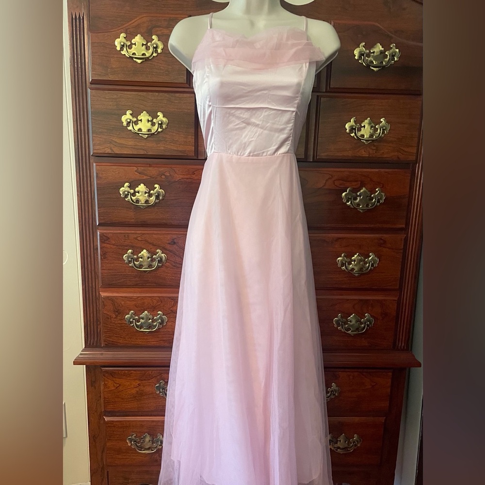 Elegant Pink Tulle Tea-length Dress